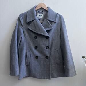 Old Navy Gray Double Breasted Wool Blend‎ Pea Coat Jacket Womens Size Small
